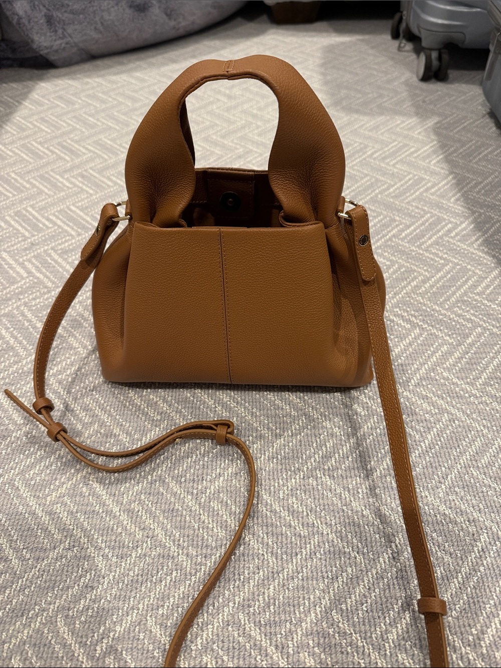 Polène small shoulder bag in cognac brown